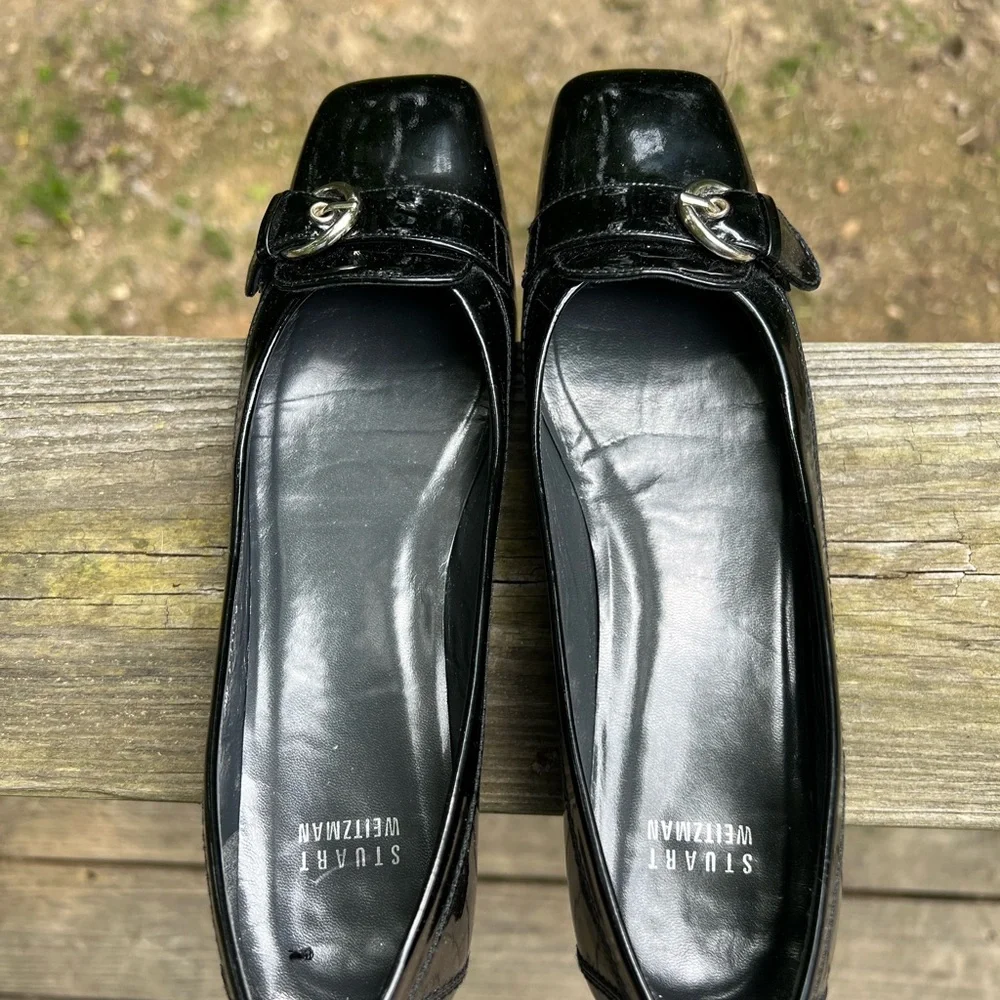 STUART WEITZMAN Black Patent Leather Small wedge Flat shoes Women’s 8 Narrow - Picture 6 of 11